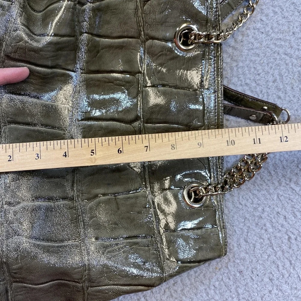 Kate Spade New York‎ Shoulder Bag Womens Green Croc Embossed Patent Chain Tote